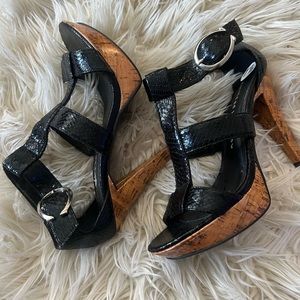 Chinese laundry 4 inch black and wood heels